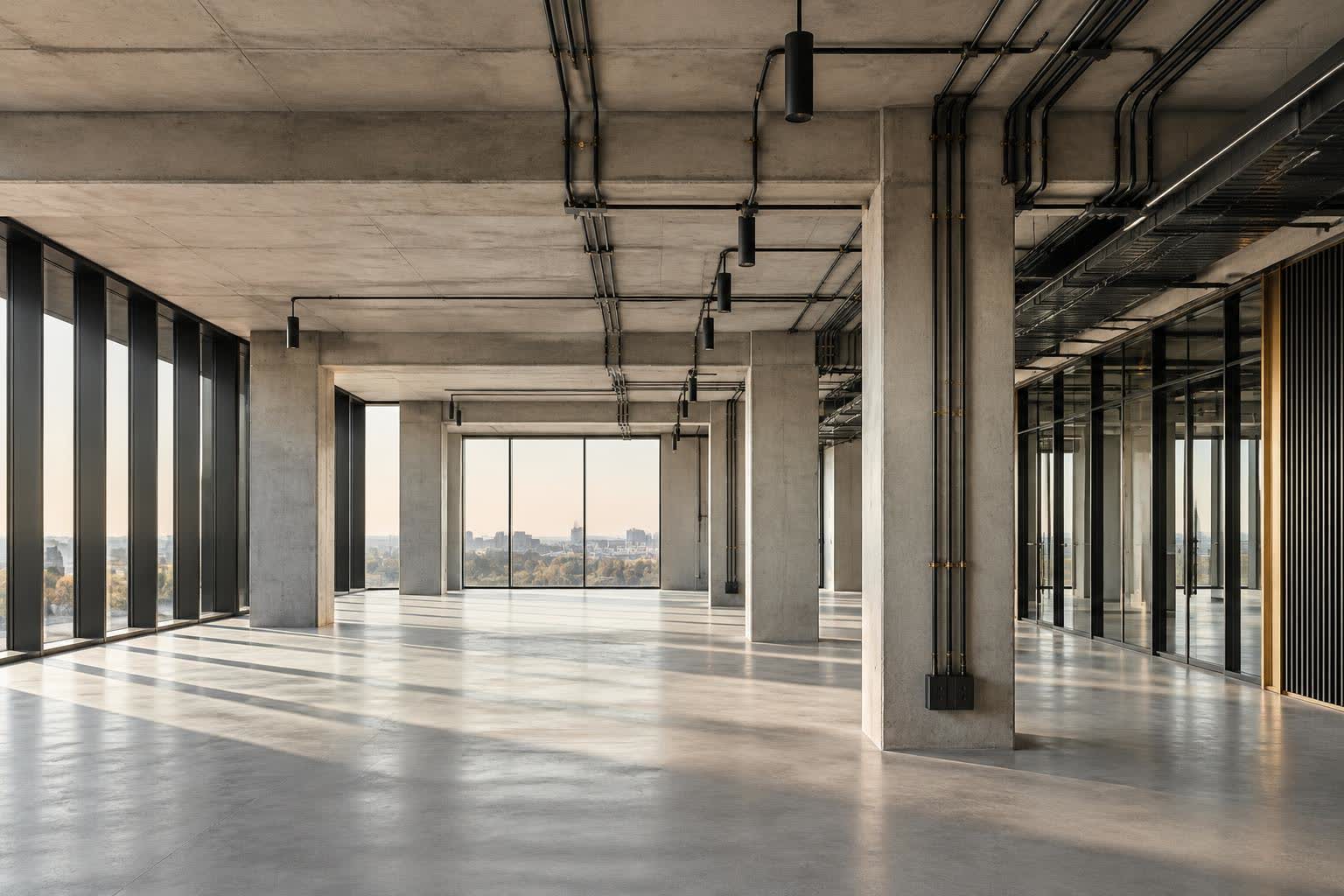 Commercial interior with precisely installed electrical conduit